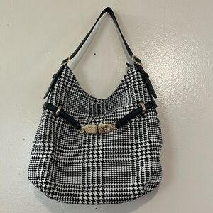 NWOT Talbots Herringbone Black/White WoolBlend Hobo Tote with Gold Hardware